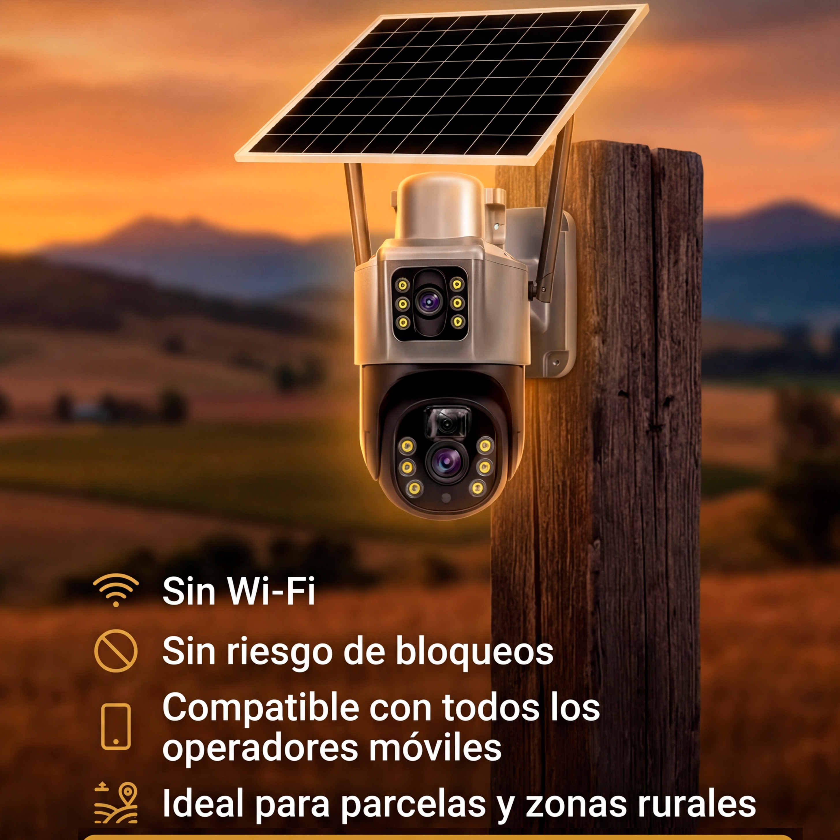 Cámara Solar Doble Lente Con Chip Compatible Con Redes Móviles De Chile