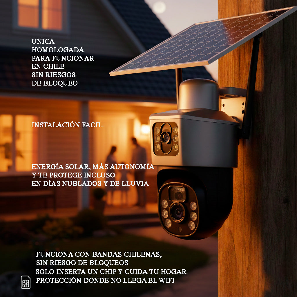 Cámara Solar Doble Lente Con Chip Compatible Con Redes Móviles De Chile