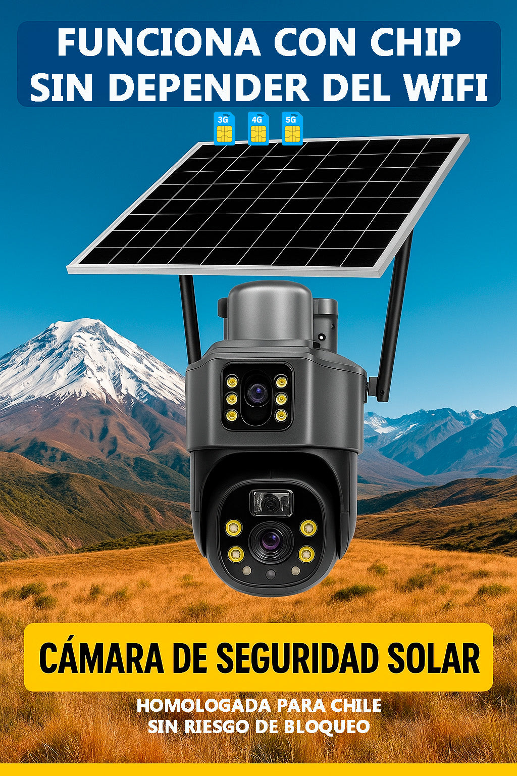 Cámara Solar Doble Lente Con Chip Compatible Con Redes Móviles De Chile
