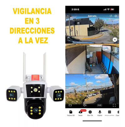 Cámara De Seguridad Wifi 3 Lentes Vigilancia Exterior