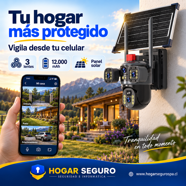 Cámara de Seguridad WiFi Exterior Solar 3 Lentes 12.000 mAh