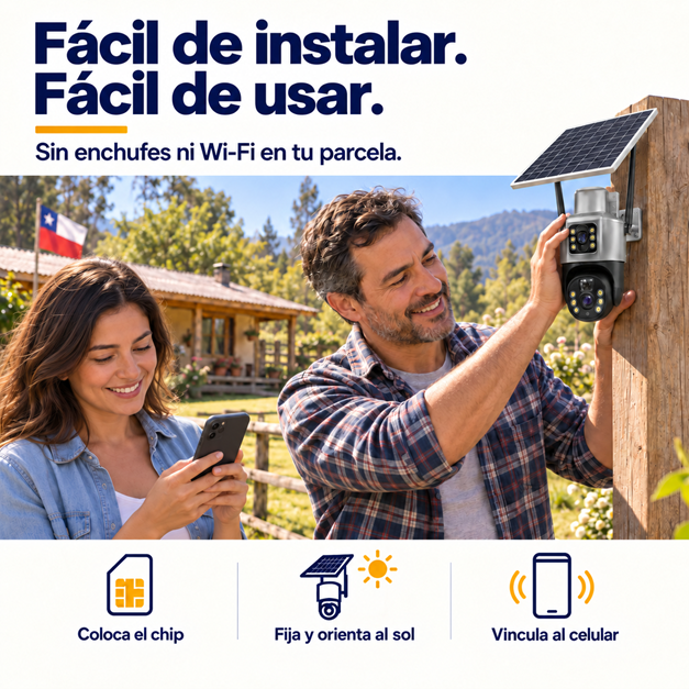 Cámara Solar Doble Lente Con Chip Compatible Con Redes Móviles De Chile