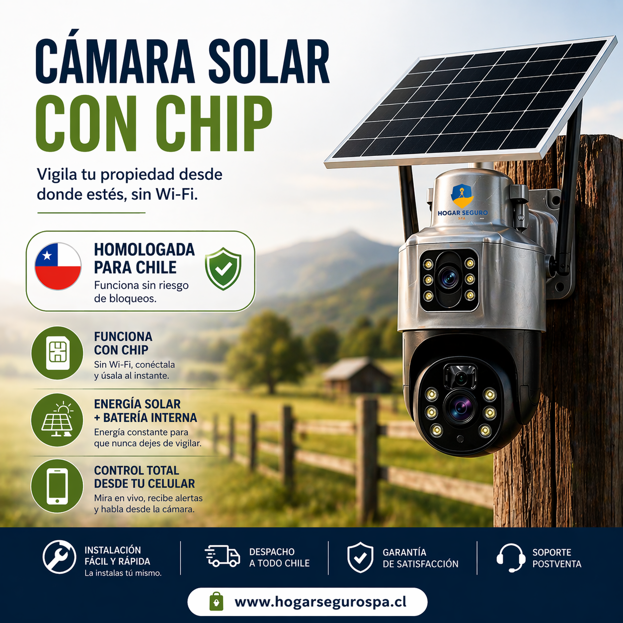 Cámara Solar Doble Lente Con Chip Compatible Con Redes Móviles De Chile